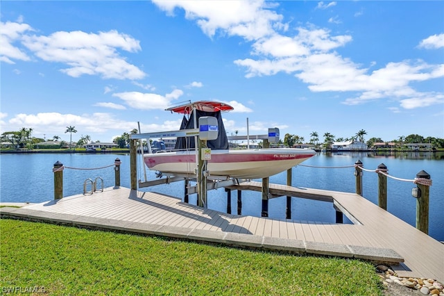 dock area with a water view