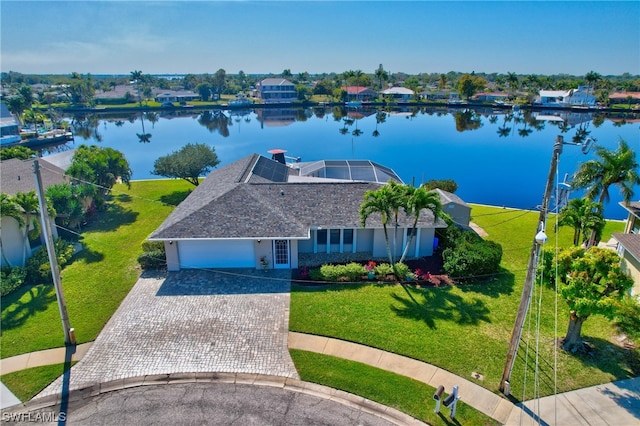 aerial view featuring a water view