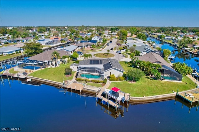 aerial view with a water view