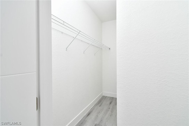 walk in closet with light wood-type flooring