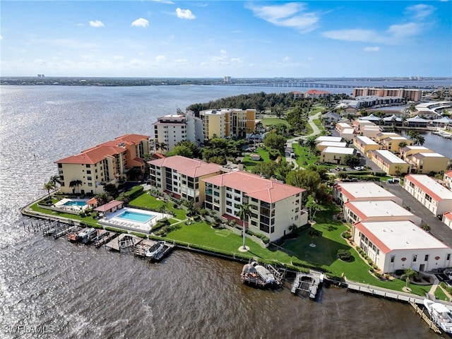 bird's eye view featuring a water view