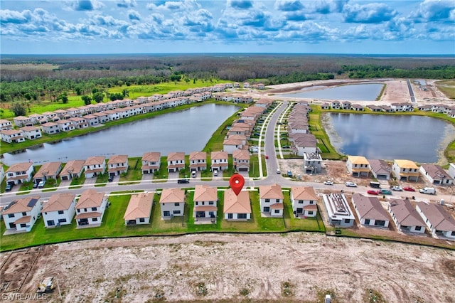 aerial view with a water view