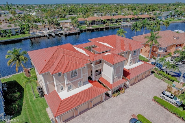 aerial view featuring a water view