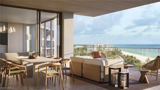 balcony with an outdoor hangout area and a water view