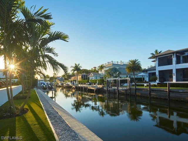 property view of water with a boat dock