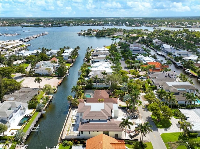 aerial view featuring a water view