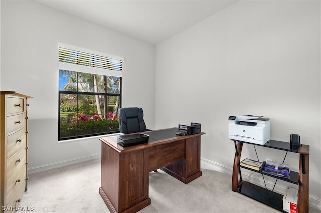 office space featuring light colored carpet