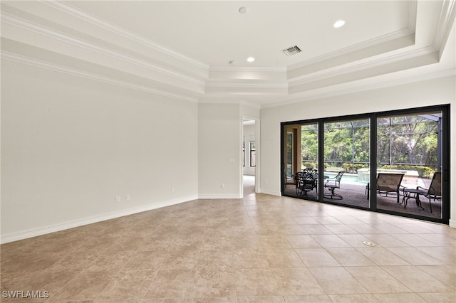 6636 Roma Way, Naples, FL 34113 - spare room featuring visible vents, crown molding, light tile patterned floors, a raised ceiling, and recessed lighting