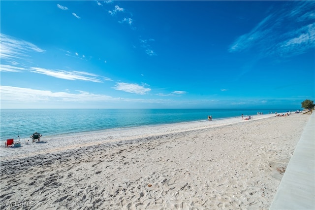 view of water feature with a beach view