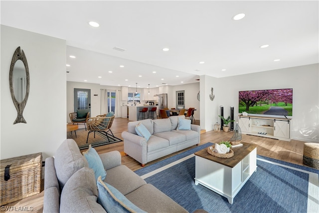 living room featuring light hardwood / wood-style floors