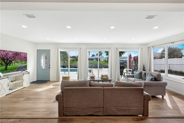 living room featuring light hardwood / wood-style flooring