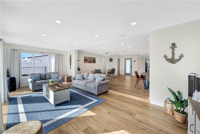 living room featuring light wood-type flooring