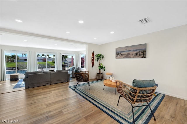 living area featuring light hardwood / wood-style floors