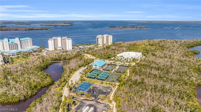 aerial view featuring a water view