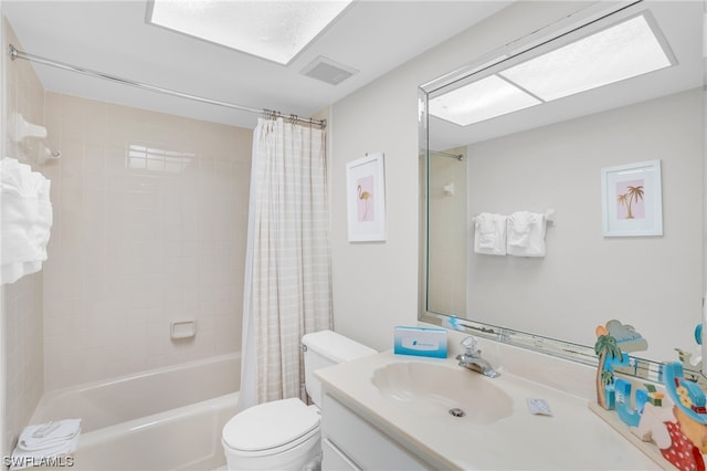 full bathroom featuring vanity, toilet, and shower / bath combo with shower curtain