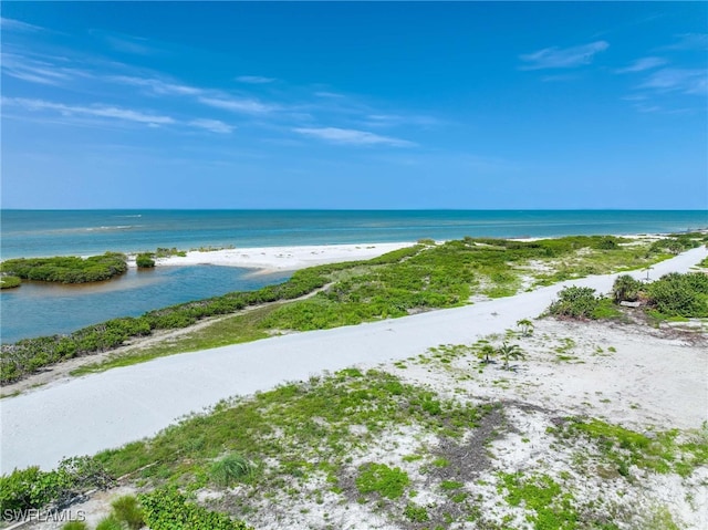 property view of water featuring a beach view