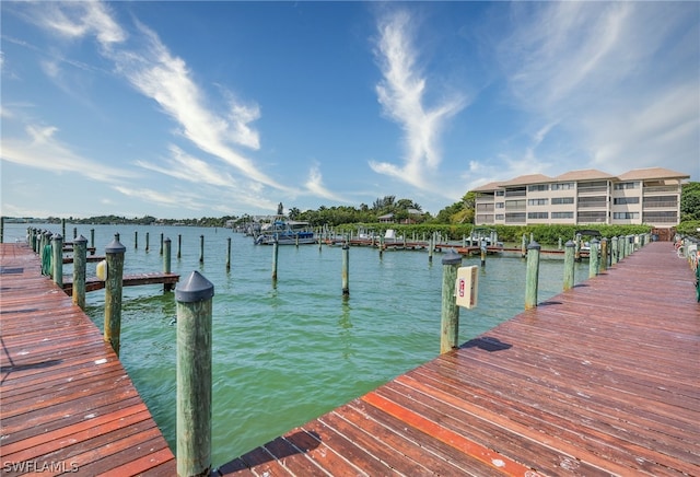 dock area with a water view