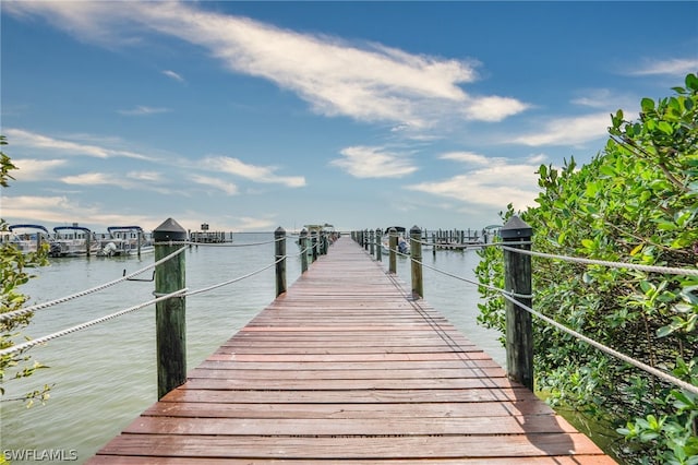 view of dock with a water view