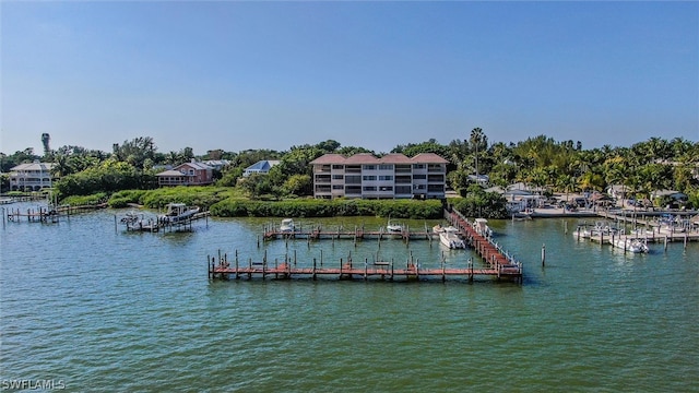 view of dock with a water view