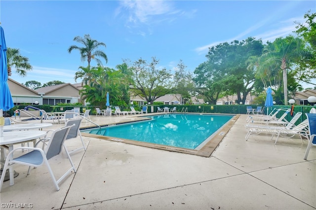 view of swimming pool featuring a patio