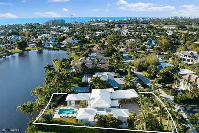 bird's eye view featuring a water view