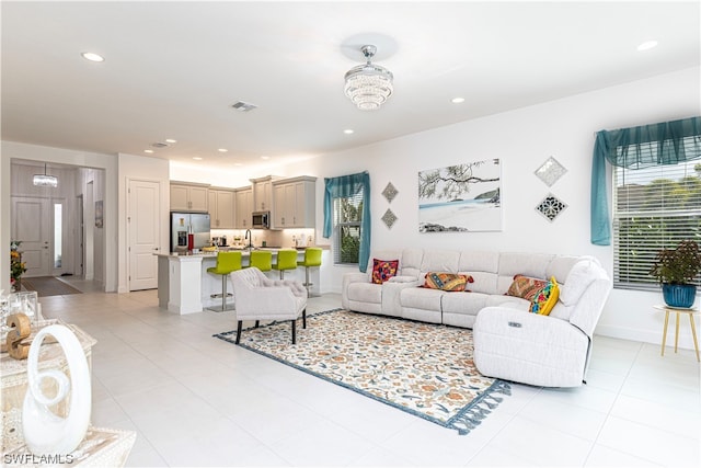 living room with sink