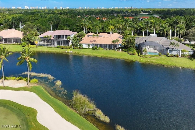 bird's eye view featuring a water view