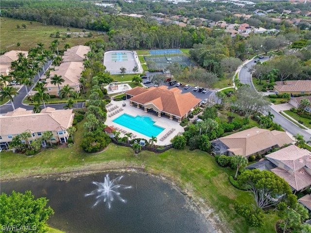 aerial view with a water view