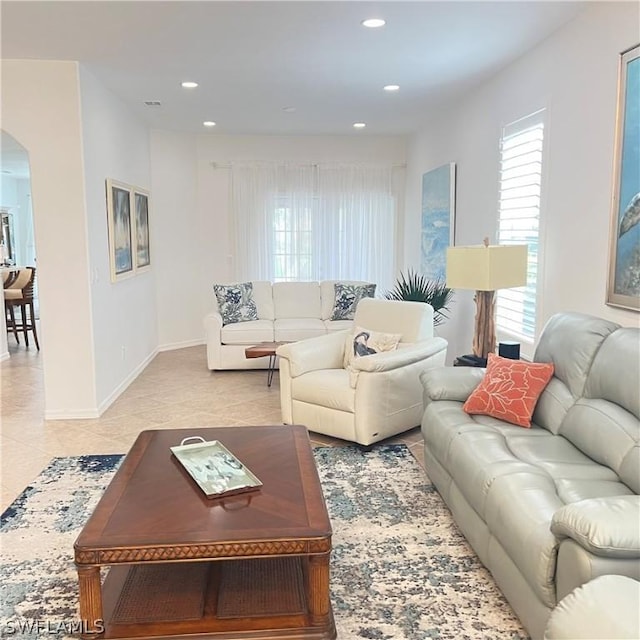 living room featuring light tile patterned floors