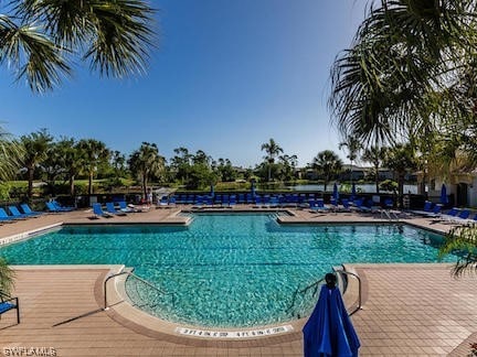 view of swimming pool with a patio