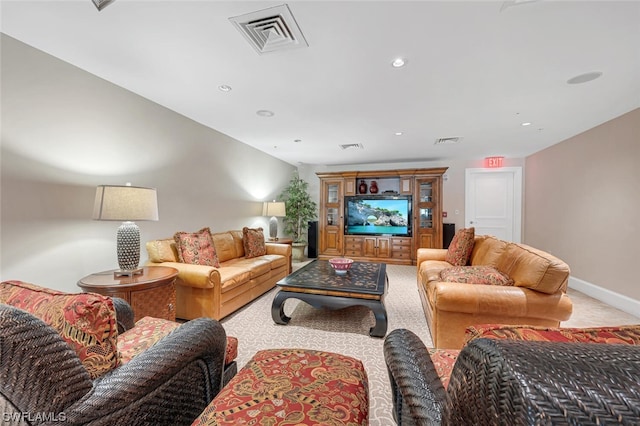 living room featuring light colored carpet