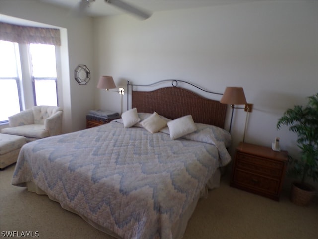 bedroom with carpet flooring and ceiling fan