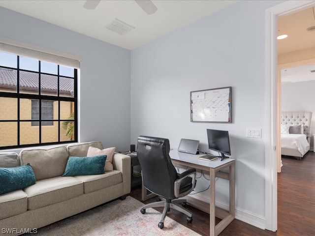 office space featuring dark hardwood / wood-style floors