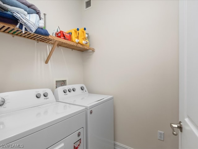 laundry area with hookup for a washing machine and washing machine and clothes dryer