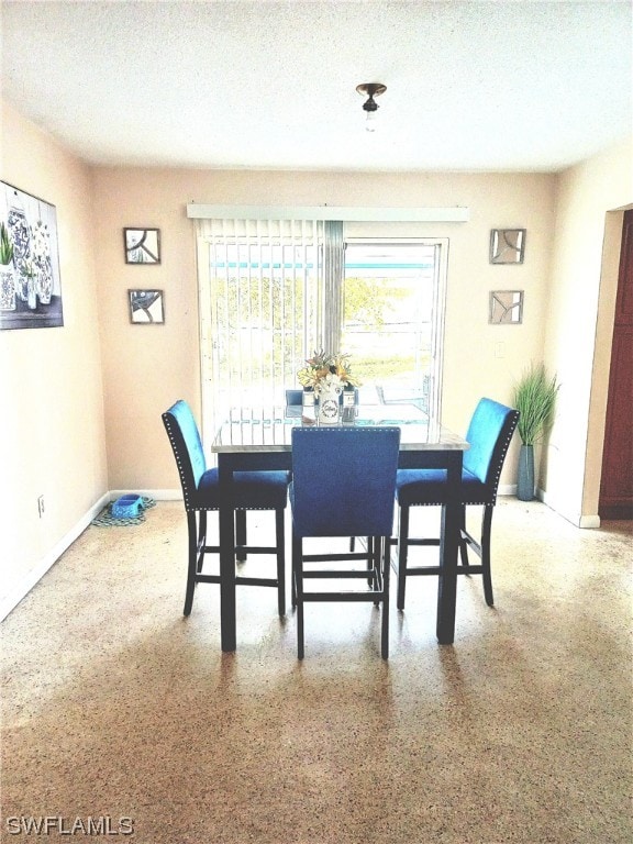 dining room with a textured ceiling