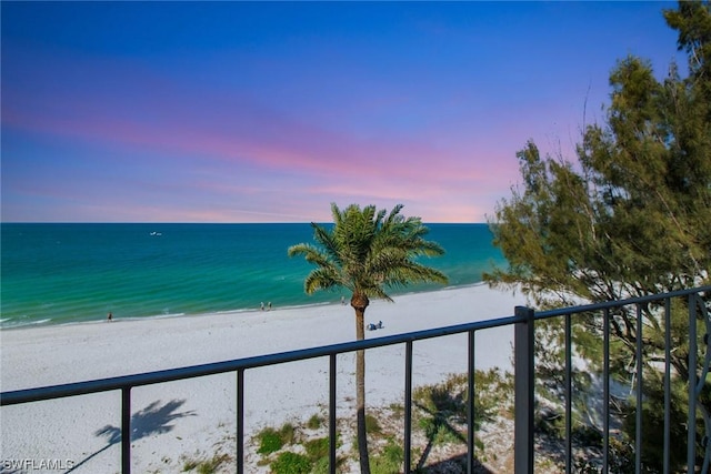 view of water feature with a view of the beach