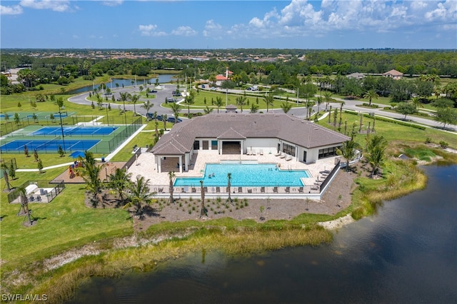 aerial view with a water view