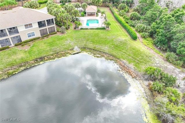 aerial view featuring a water view