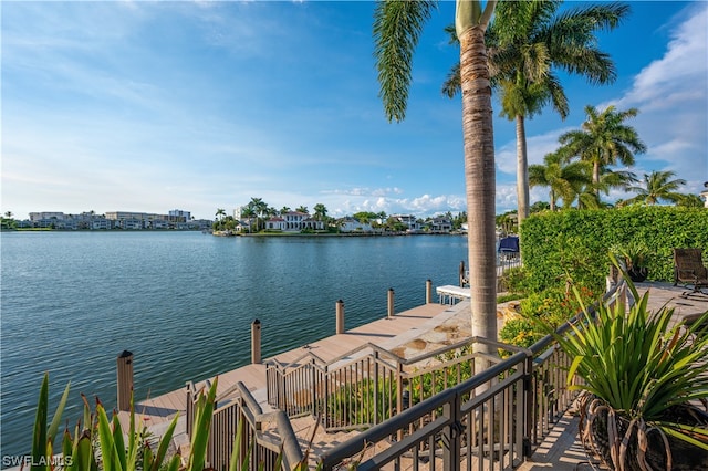 property view of water with a dock