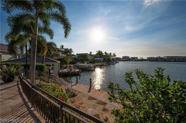 view of dock featuring a water view