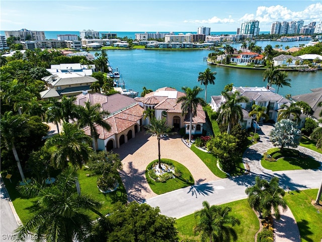 aerial view with a water view