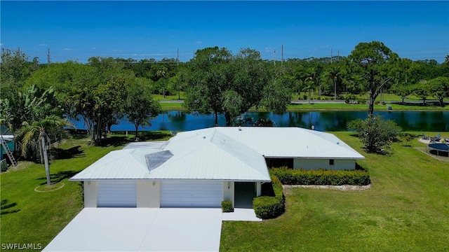 aerial view featuring a water view