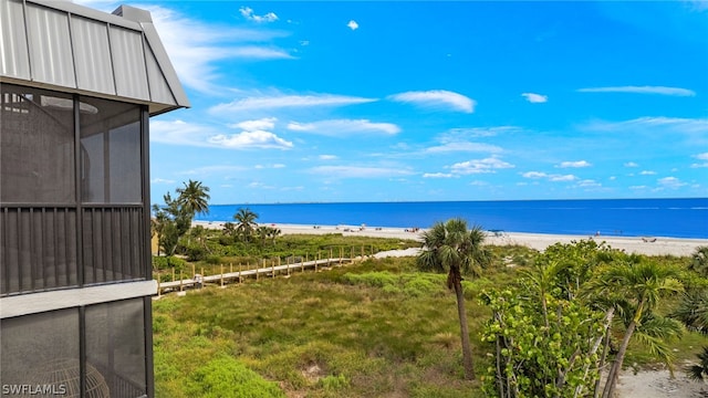 view of water feature featuring a beach view