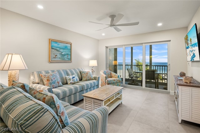 living room featuring ceiling fan