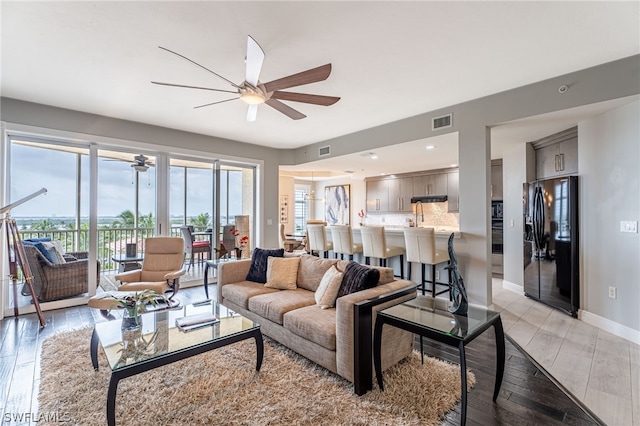 living room featuring light hardwood / wood-style flooring