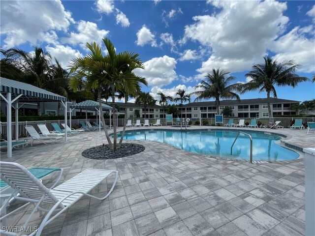 view of swimming pool featuring a patio area