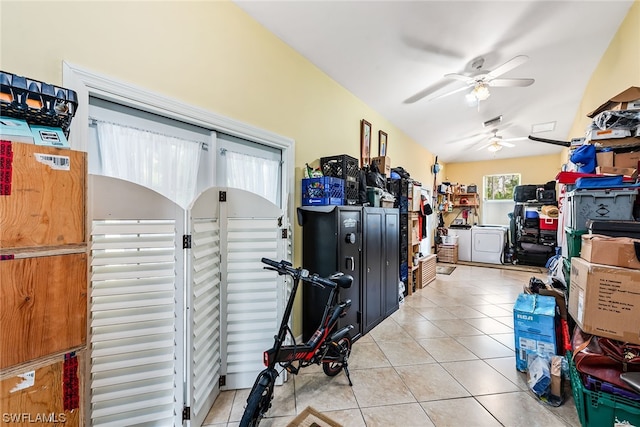 storage room featuring ceiling fan