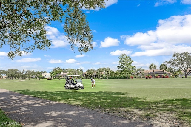 view of property's community featuring a lawn