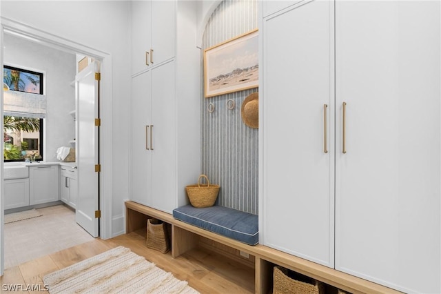 mudroom with light wood-type flooring