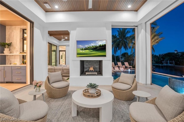 living room with wood ceiling